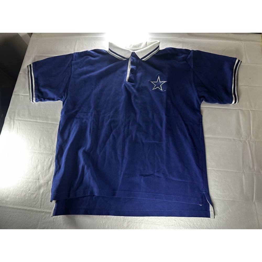 Vintage NFL Dallas Cowboys Polo‎ Shirt Men's Large Blue White Apex One